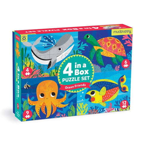 Ocean Friends 4-in-a-Box Puzzle Set