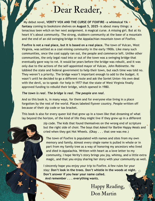 Letter from the Author of Verity Vox and the Curse of Foxfire