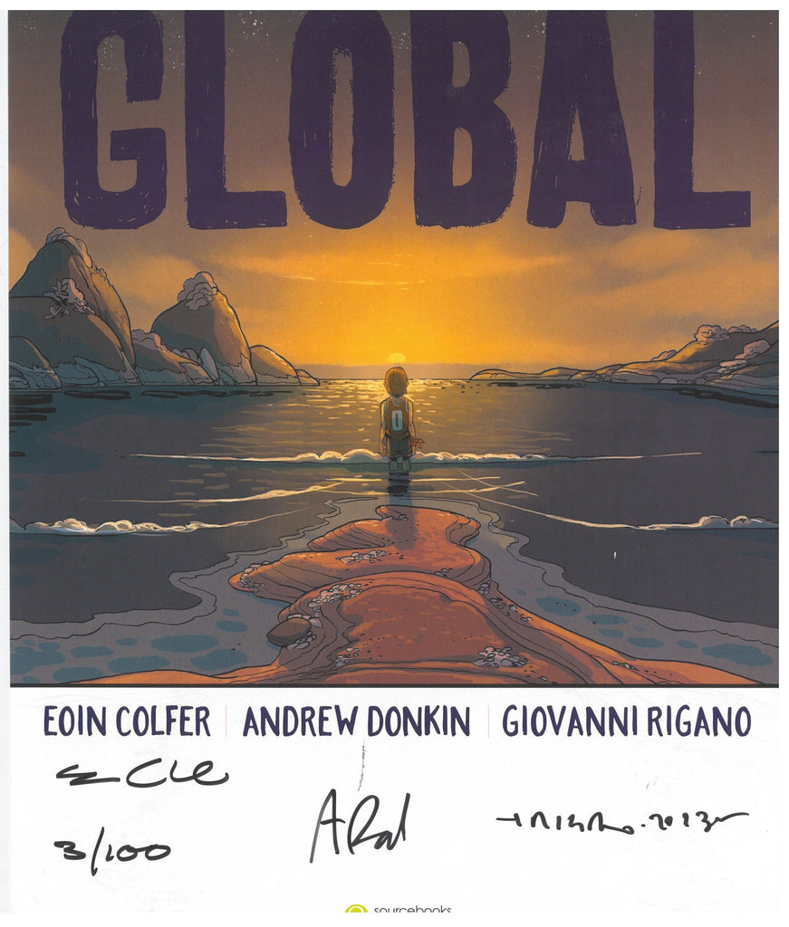 art print with person standing on a shore. signed by Eoin Colfer, Andrew Donkin, Giovanni Rigano