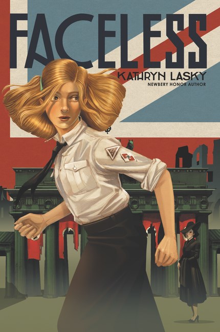 Cover of Faceless, showing a young blonde girl in front of a 1940s scene