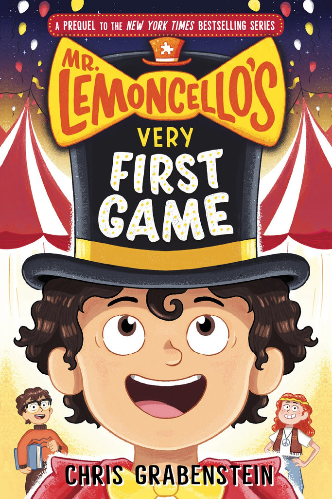 Cover for Mr. Lemoncello's Very First Game, showing a young Luigi Lemoncello