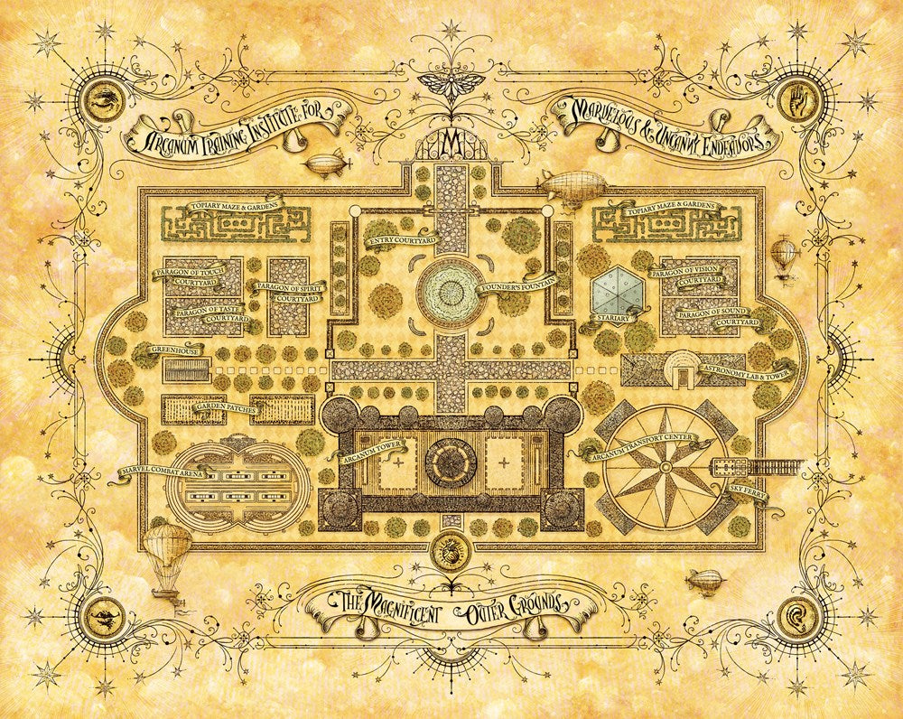 A map of a magic school called Arcanum Learning Institute for Marvelous and Uncanny Endeavors 