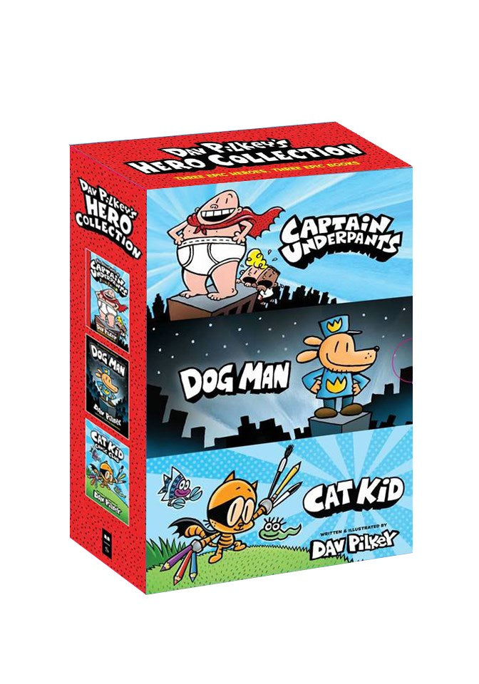 Dav Pilkey's Hero Collection: 3-Book Boxed Set (Captain Underpants #1, Dog Man #1, Cat Kid Comic Club #1)
