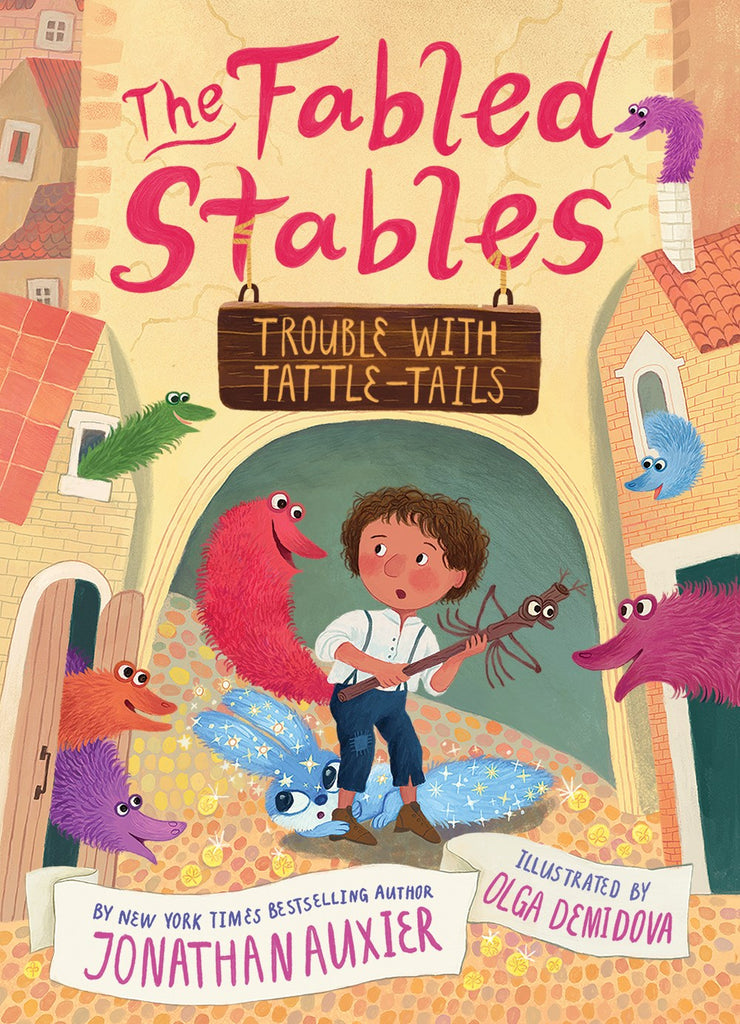Cover of Trouble with Tattle Tails, showing Auggie surrounded by multicolored tattle tails