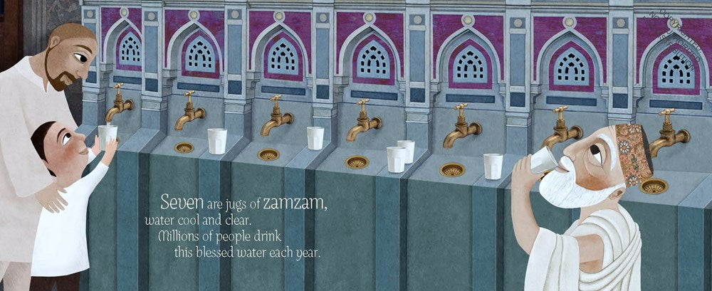 Seven are jugs of zamzam, water cool and clear