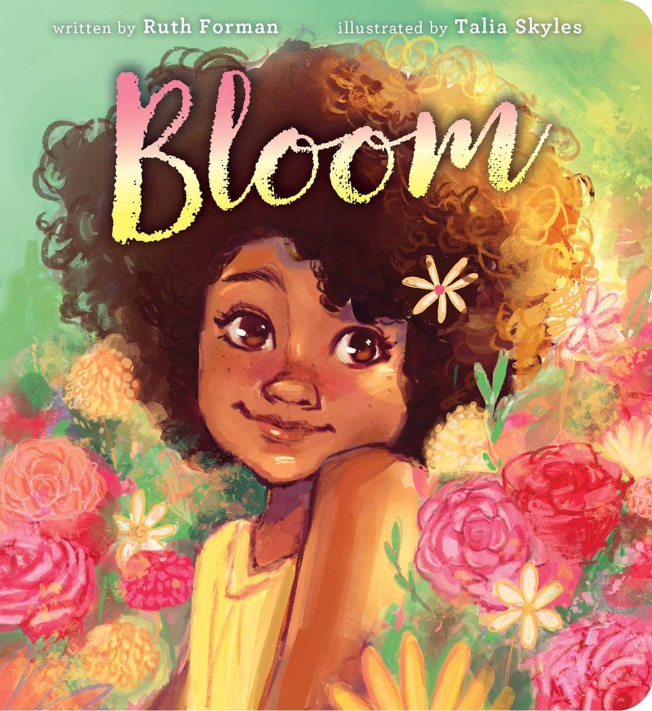 Cover of Bloom, showing a young Black girl gazing over her shoulder in a field of flowers